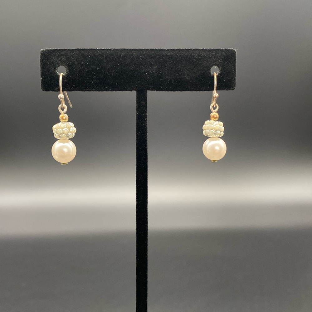 Item 575 White Faux Round Pearl Drop Earrings